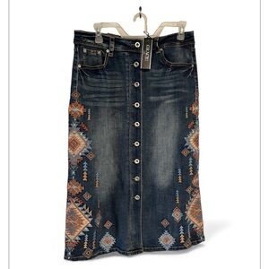 Grace Dark Blue Embellished Denim Skirt L